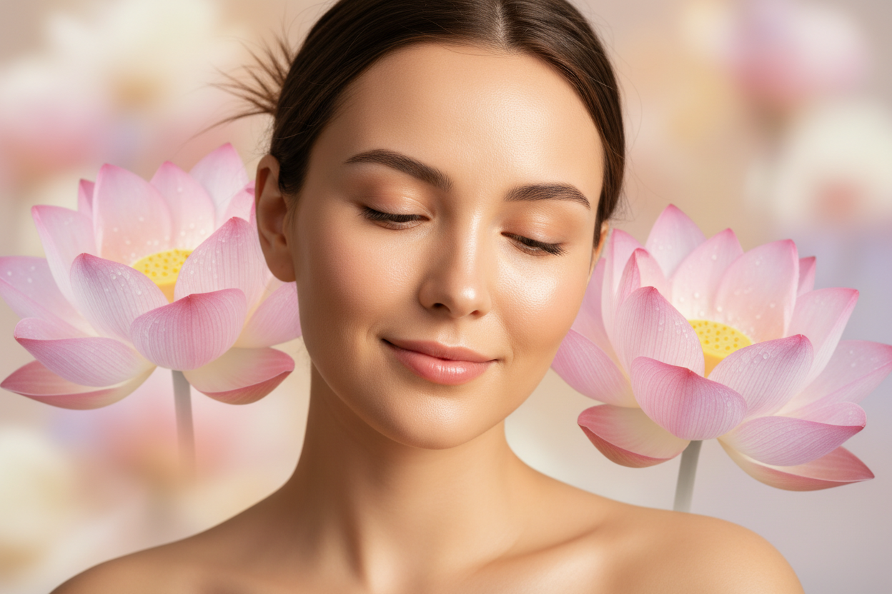 Post-Skincare Glow with Soft Blooming Lotus